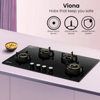 Crompton Hob Viona  Black 82 cm 4 Burner | Premium Brass Burners | Auto Ignition | Toughened Glass Finish