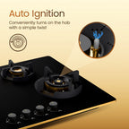 Crompton Hob Viona Plus Matte Black 82 cm 4 Burner | Premium Brass Burners | Auto Ignition | Toughened Glass Finish